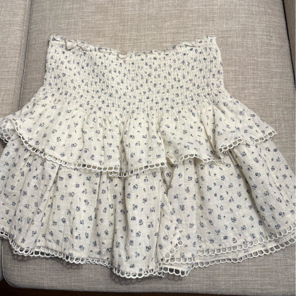 Elegant White and Blue Floral Mini Skirt